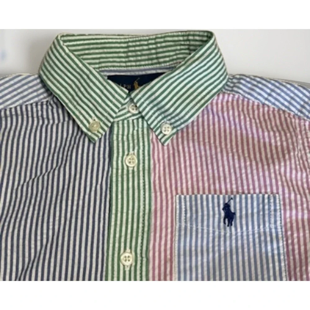 Boys POLO RALPH LAUREN Striped Seersucker Fun Shirt Sz 6 Clean